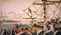 Engraving depicting the Boston Tea Party